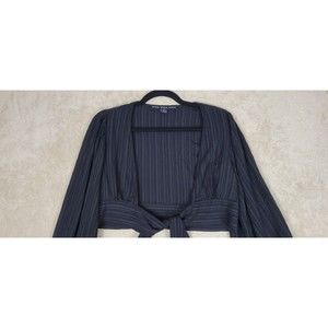 HYFVE Women's Crop Top Open Front Tie Overshirt Black Striped Size Small